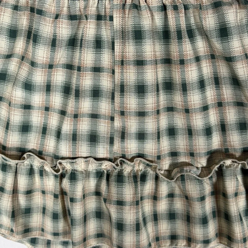 Academia Cottage Core Plaid Bloomers Mini Shorts Sage Yellow Cream Ruffles